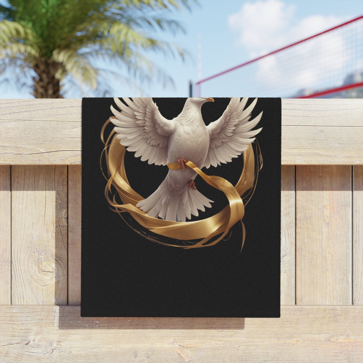 Blessed Dove Beach Towel - Elegant Black Towel for Relaxation & Spirituality