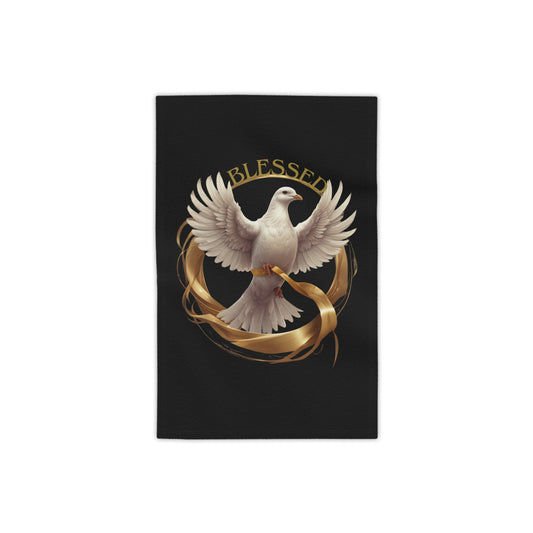 Blessed Dove Beach Towel - Elegant Black Towel for Relaxation & Spirituality